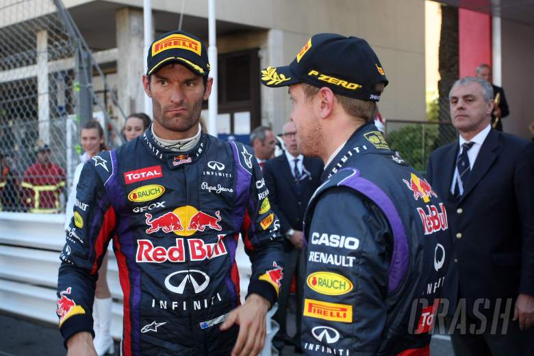 26.05.2013- Race, Mark Webber (AUS) Red Bull Racing RB9 and Sebastian Vettel (GER) Red Bull Racing R