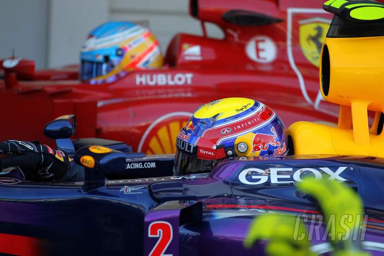 12.10.2013- Qualifying, Mark Webber (AUS) Red Bull Racing RB9 and Fernando Alonso (ESP) Scuderia Fer