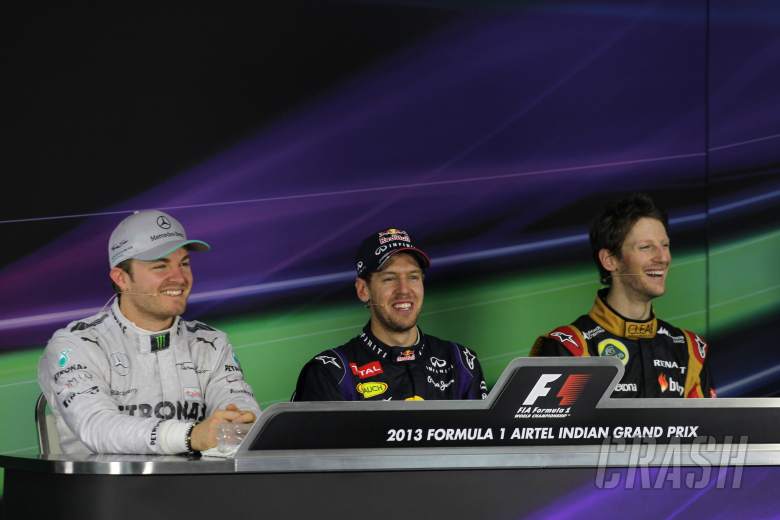 27.10.2013- Press conference: Sebastian Vettel (GER) Red Bull Racing RB9 (race winner), Nico Rosberg