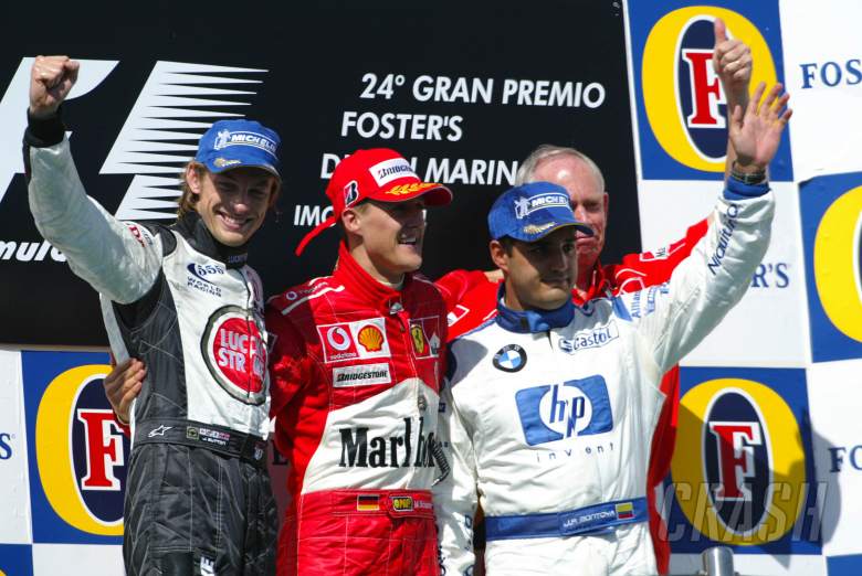 San Marino GP winner, Michael Schumacher with Jenson Button (2nd), Juan Pablo Montoya (3rd) and Rory