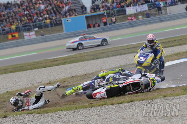 Rossi and De Puniet crash, Dutch MotoGP Race 2008