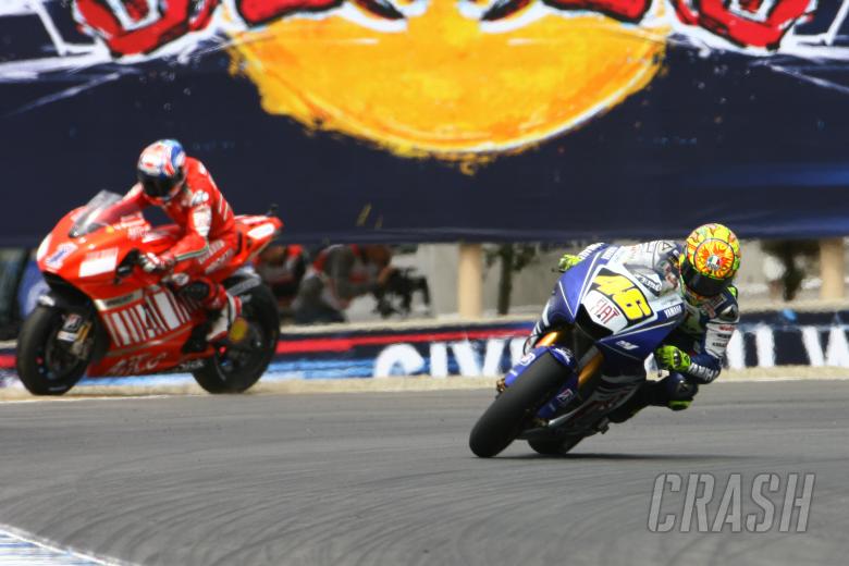 Stoner runs wide, Rossi, US MotoGP Race 2008