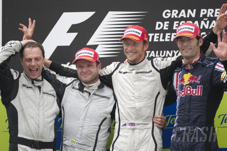 Rubens Barrichello (BRA) Brawn BGP001, Jenson Button (GBR) Brawn BGP001, Mark Webber (AUS) Red Bull