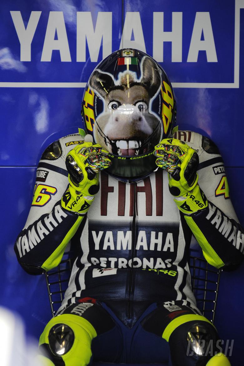 Rossi with Donkey helmet, San Marino MotoGP 2009