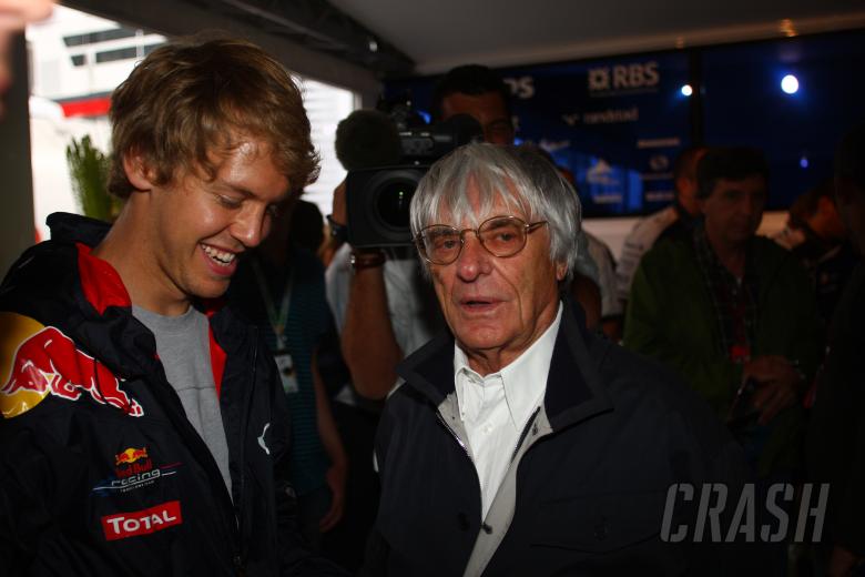 Thursday, Bernie Ecclestone (GBR), President and CEO of Formula One Management and Sebastian Vettel