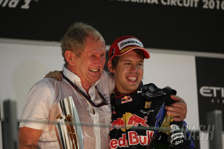 Race, Sebastian Vettel (GER), Red Bull Racing, RB6 race winner and 2010 Champion and Helmut Marko, R
