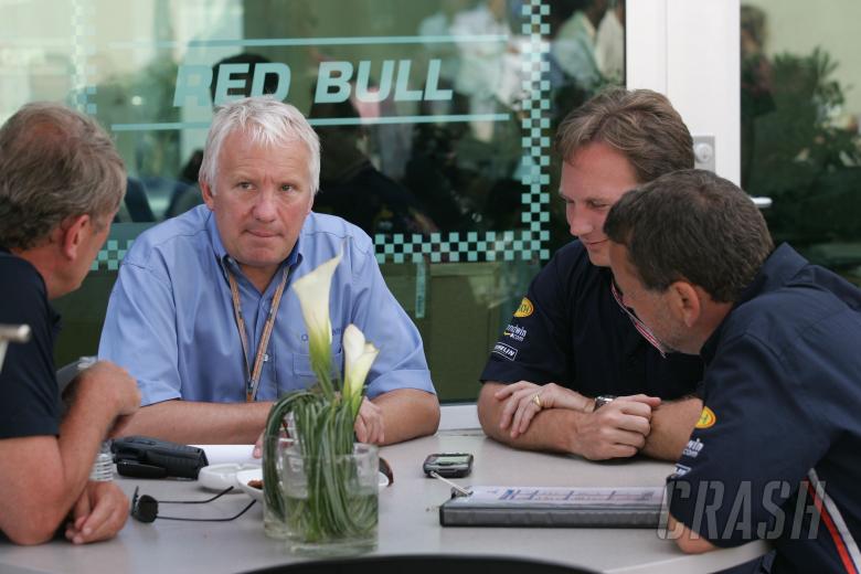 Red Bull Racing`s Christian Horner, Dave Stubbs and Helmut Marko meet with FIA race director and saf