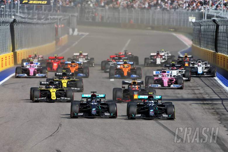 (L to R): Lewis Hamilton (GBR) Mercedes AMG F1 and Valtteri Bottas (FIN) Mercedes AMG F1 W11 at the start of the race.