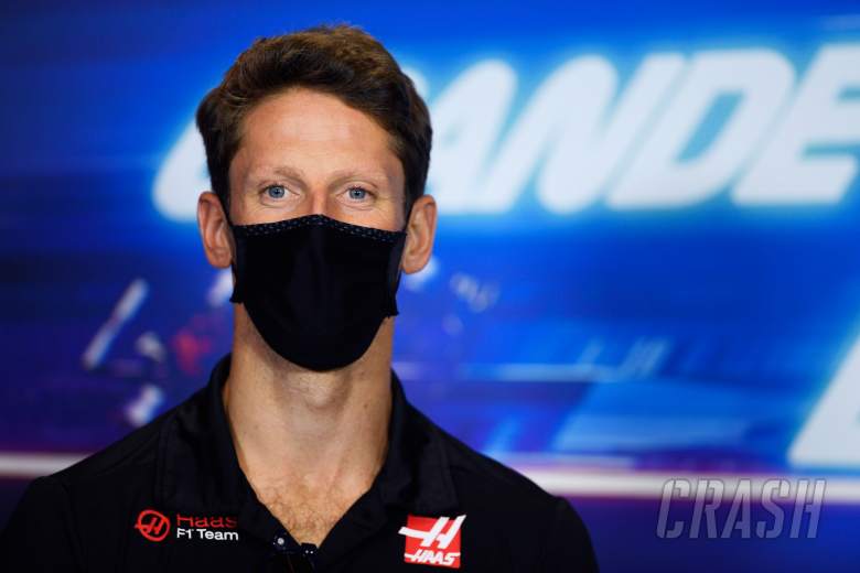 Romain Grosjean (FRA) Haas F1 Team in the FIA Press Conference.