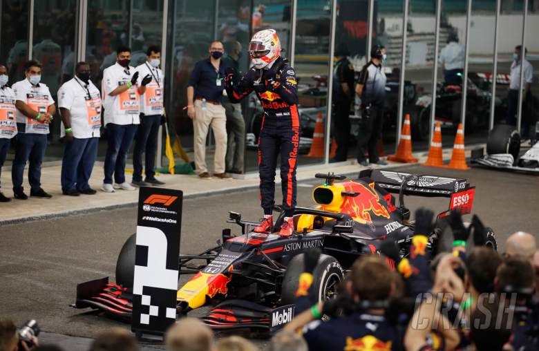 Race winner Max Verstappen (NLD) Red Bull Racing RB16 celebrates in parc ferme.