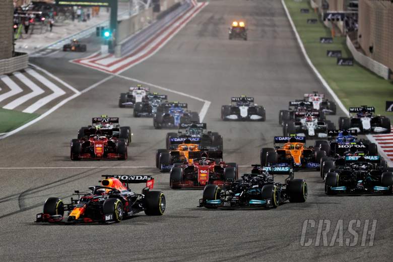Max Verstappen (NLD) Red Bull Racing RB16B leads at the start of the race.