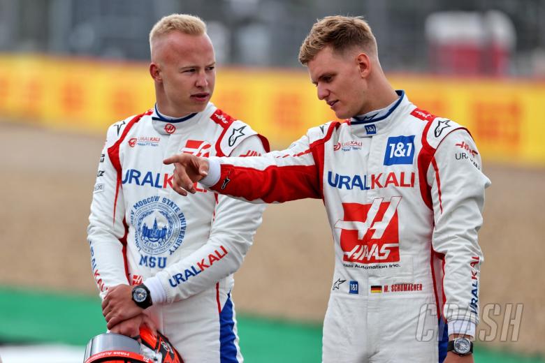 (L to R): Nikita Mazepin (RUS) Haas F1 Team and team mate Mick Schumacher (GER) Haas F1 Team - 2022 Car Launch.