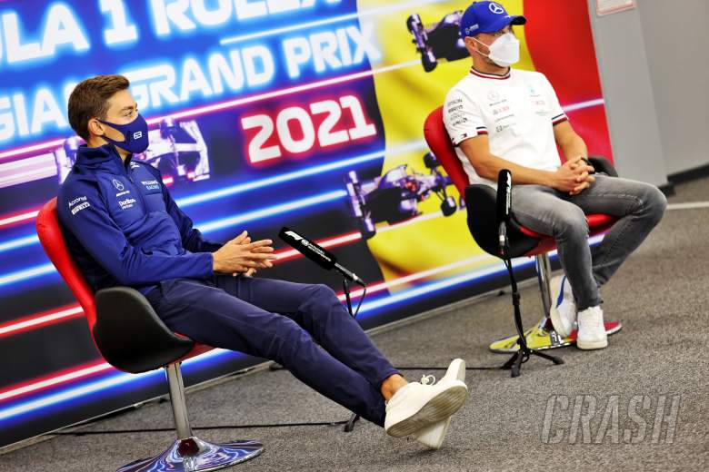 (L to R): George Russell (GBR) Williams Racing and Valtteri Bottas (FIN) Mercedes AMG F1 in the FIA Press Conference.