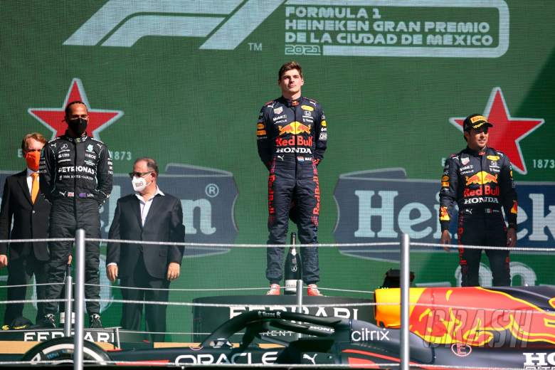 1st place Max Verstappen (NLD) Red Bull Racing RB16B, 2nd place Lewis Hamilton (GBR) Mercedes AMG F1 W12 and 3rd place Sergio Perez (MEX) Red Bull Racing.