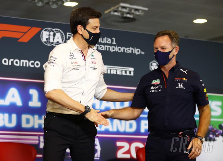 (L to R): Toto Wolff (GER) Mercedes AMG F1 Shareholder and Executive Director and Christian Horner (GBR) Red Bull Racing Team Principal in the FIA Press Conference.