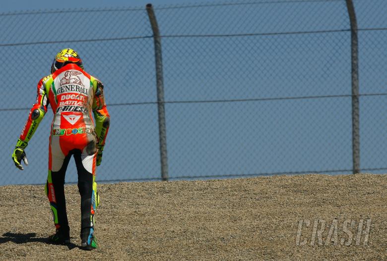 Rossi after crash, USA MotoGP