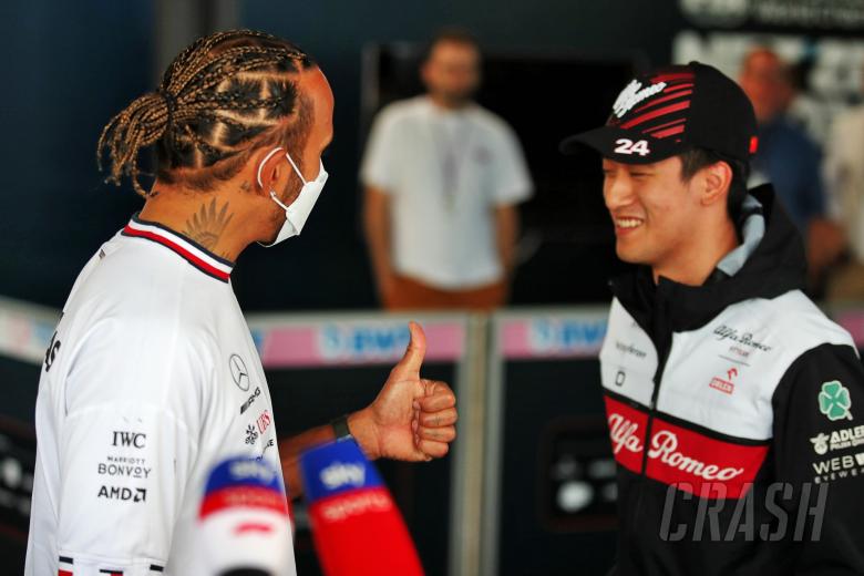 (L to R): Lewis Hamilton (GBR) Mercedes AMG F1 with Guanyu Zhou (CHN) Alfa Romeo F1 Team. Formula 1 World Championship, Rd