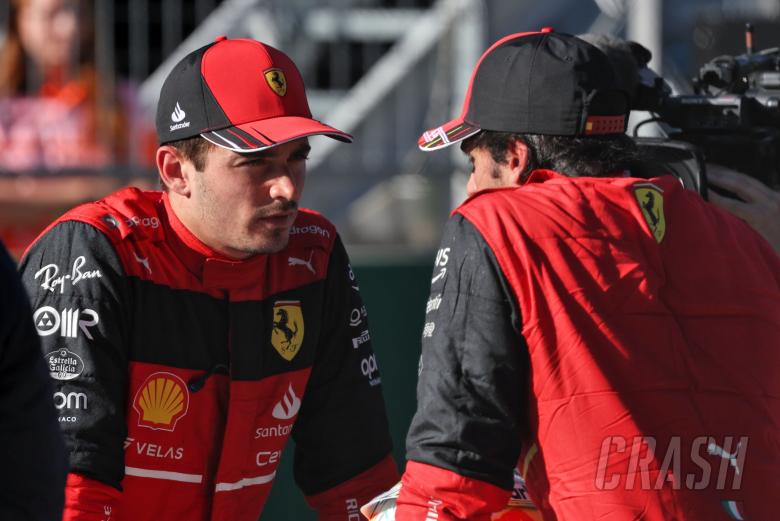 (L to R): Charles Leclerc (MON) Ferrari with team mate Carlos Sainz Jr (ESP) Ferrari in parc ferme. Formula 1 World