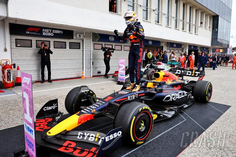 Race winner Max Verstappen (NLD) Red Bull Racing RB18 celebrates in parc ferme. Formula 1 World Championship, Rd 13,
