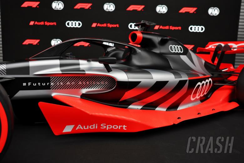 A showcar in the pits as Audi has officially registered as an F1 engine manufacturer for the 2026 regulations. Formula 1