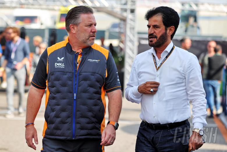 (L to R): Zak Brown (USA) McLaren Executive Director with Mohammed Bin Sulayem (UAE) FIA President. Formula 1 World