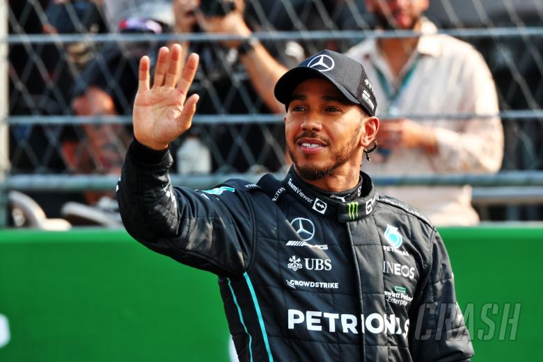 Lewis Hamilton (GBR) Mercedes AMG F1 celebrates his third position in qualifying parc ferme. Formula 1 World