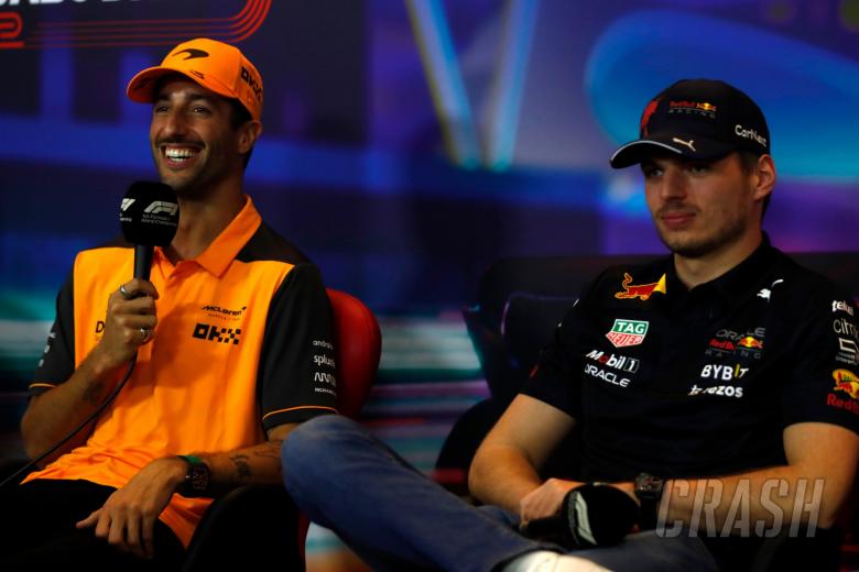 (L to R): Daniel Ricciardo (AUS) McLaren with Max Verstappen (NLD) Red Bull Racing, in the FIA Press Conference. Formula 1