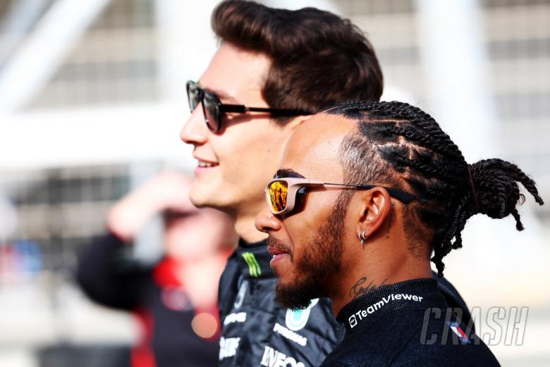 Lewis Hamilton (GBR) Mercedes AMG F1 and team mate George Russell (GBR) Mercedes AMG F1. Formula 1 Testing, Sakhir,