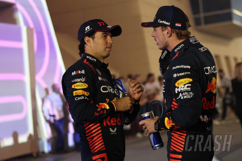 (L to R): Second placed Sergio Perez (MEX) Red Bull Racing with team mate and race winner Max Verstappen (NLD) Red Bull