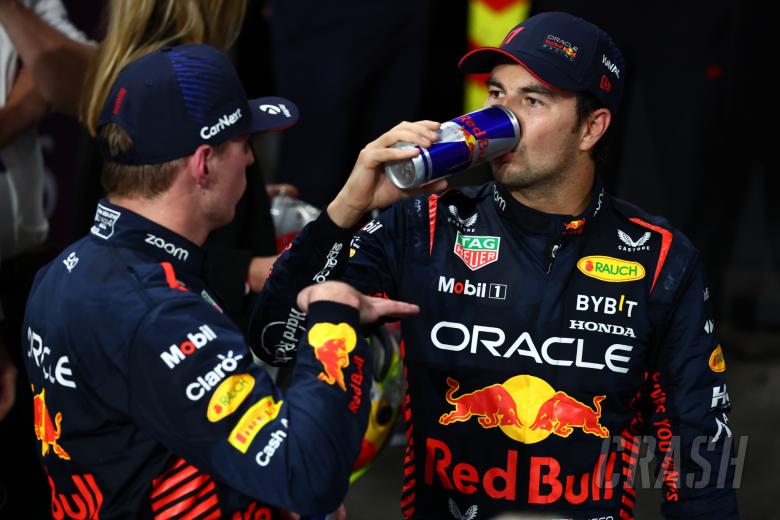 2nd place Max Verstappen (NLD) Red Bull Racing RB19 with 1st place for Sergio Perez (MEX) Red Bull Racing. Formula 1 World