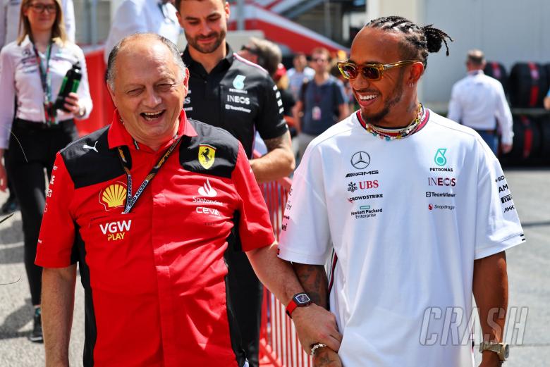 (L to R): Frederic Vasseur (FRA) Ferrari Team Principal with Lewis Hamilton (GBR) Mercedes AMG F1. Formula 1 World