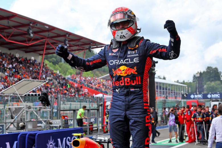 Race winner Max Verstappen (NLD) Red Bull Racing RB19 celebrates in parc ferme. Formula 1 World Championship, Rd 13,