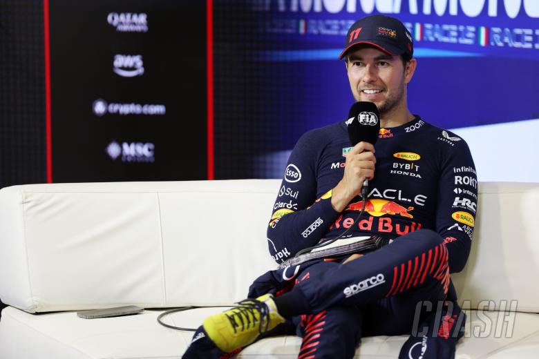 Sergio Perez (MEX) Red Bull Racing, in the post race FIA Press Conference. Formula 1 World Championship, Rd 15, Italian