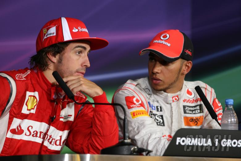 - Race, Press conference, Fernando Alonso (ESP), Scuderia Ferrari, F-150 Italia and Lewis Hamilton (GBR), McLaren Mercedes,