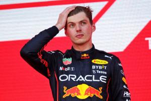 Race winner Max Verstappen (NLD) Red Bull Racing on the podium. Formula 1 World Championship, Rd 8, Azerbaijan Grand Prix,