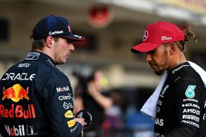 (L to R): Winner Max Verstappen (NLD) Red Bull Racing in Sprint parc ferme with second placed Lewis Hamilton (GBR) Mercedes
