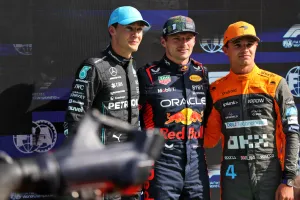 Qualifying top three in parc ferme (L to R): 
