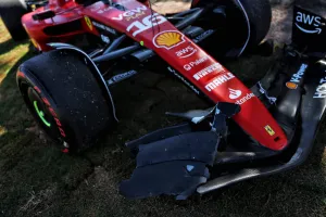 The damaged Ferrari SF-23 of race retiree Charles Leclerc (MON) Ferrari. Formula 1 World Championship, Rd 21, Brazilian