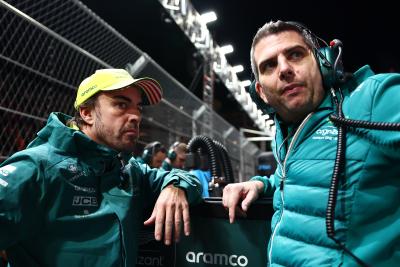 Fernando Alonso pictured for Aston Martin at Las Vegas Grand Prix.