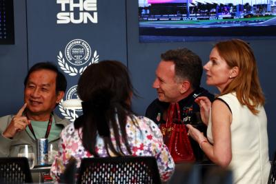 Chalerm Yoovidhya (THA) Red Bull Racing Co-Owner with his wife; Christian Horner (GBR) Red Bull Racing Team Principal, and his wife Geri Horner (GBR) Singer. 