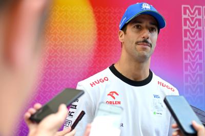 Daniel Ricciardo speaks to media at the Miami Grand Prix