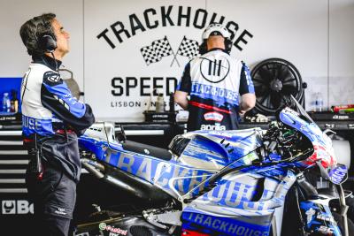 Davide Brivio, 2024 MotoGP British Grand Prix, Trakchouse pit box. Credit: Gold and Goose.