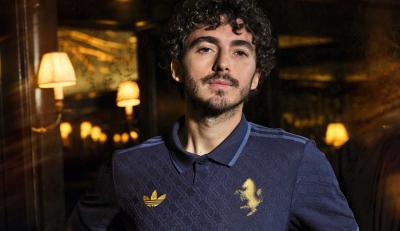 Francesco Bagnaia wears Juventus' 2024/25 third kit. Credit: Juventus.