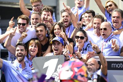 Gresini Racing celebrates Marc Marquez's Aragon GP win. Credit: Gold and Goose.