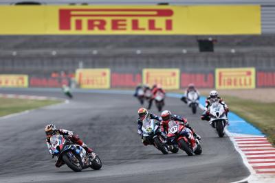 Michael van der Mark leads Xavi Vierge, 2024 French WorldSBK. Credit: Gold and Goose.