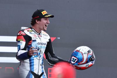 Garrett Gerloff, 2024 French WorldSBK, podium. Credit: Gold and Goose.