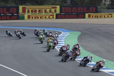 Alvaro Bautista leads the field, 2024 Estoril WorldSBK. Credit: Gold and Goose.