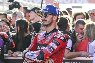 Francesco Bagnaia, 2024 MotoGP Solidarity Grand Prix, parc ferme. Credit: Gold and Goose.