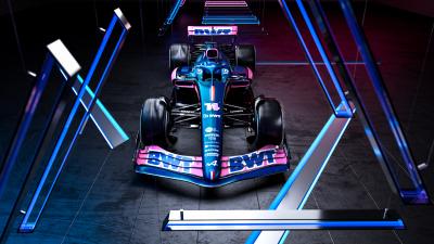 Alpine launch 2022 F1 car with blue and pink livery