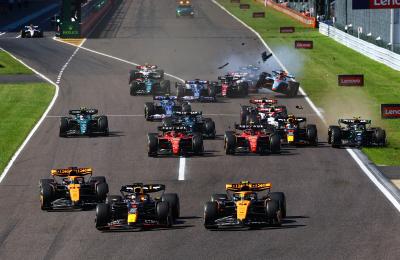Hamilton picks up damage after first-lap Perez clash 